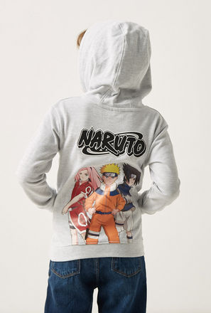 Naruto Print Hoodie with Long Sleeves and Kangaroo Pocket