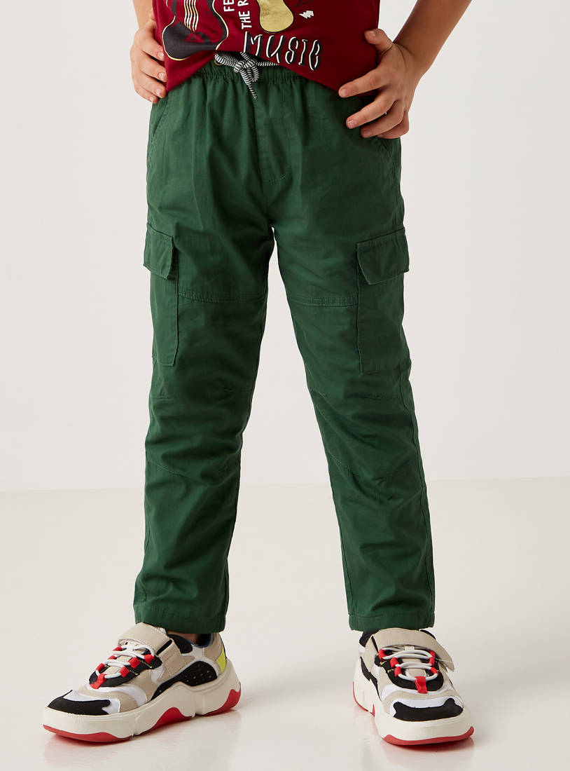 Solid Cargo Pants with Drawstring Closure and Pockets-Trousers-image-0