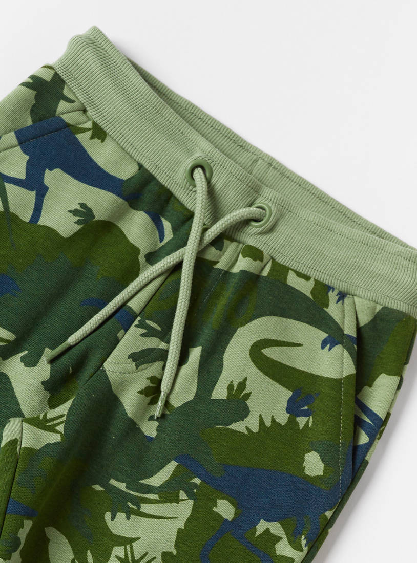 Dino Print Cargo Pant with Drawstring Closure and Pocket-Joggers-image-1