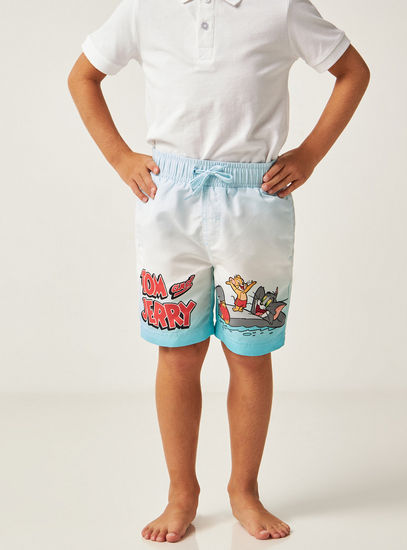 Tom and Jerry Print Swim Shorts with Drawstring Closure-Swimwear-image-0