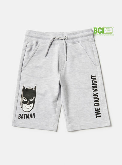 Batman Print BCI Cotton Shorts with Drawstring Closure and Pockets