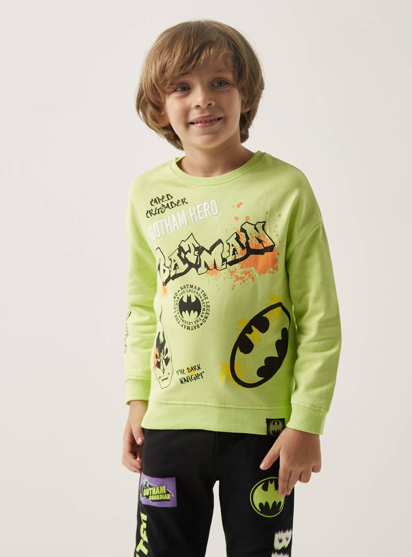 Batman Print Round Neck Sweatshirt with Long Sleeves-Hoodies & Sweatshirts-image-1