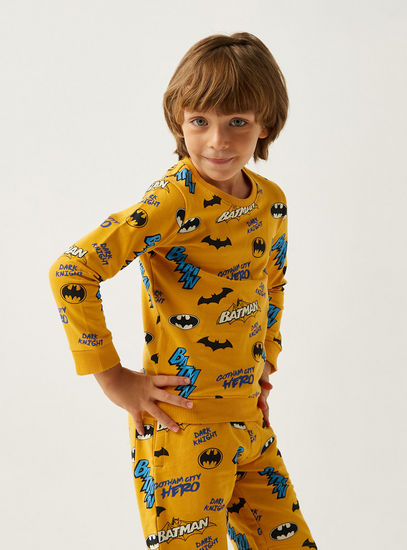 All-Over Batman Print Long Sleeves T-shirt and Elasticated Shorts Set-Sets & Outfits-image-1