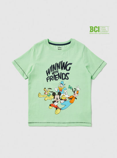 Mickey and Friends Embroidered BCI Cotton T-shirt with Round Neck