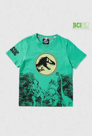 Jurassic Park Print T-shirt with Round Neck and Short Sleeves
