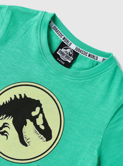 Jurassic Park Print BCI Cotton T-shirt with Round Neck