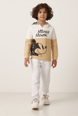 Mickey Mouse Print Colourblock Sweatshirt with Hood and Long Sleeves