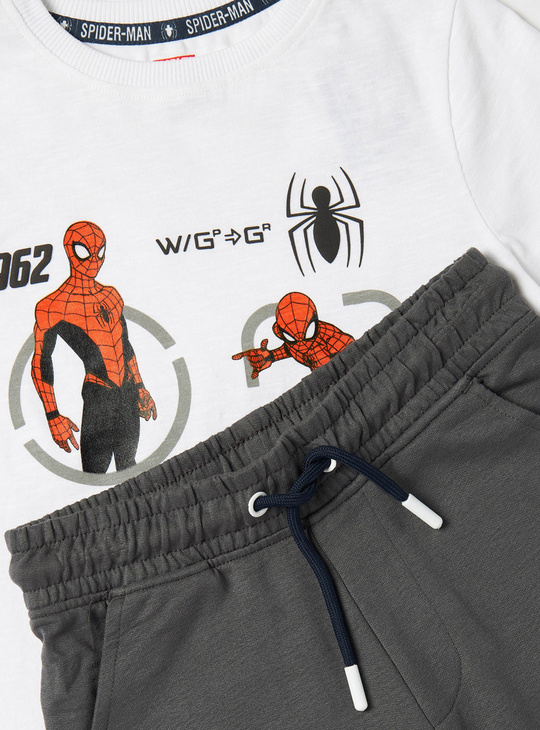 Spider-Man Print BCI Cotton Crew Neck T-shirt and Shorts Set