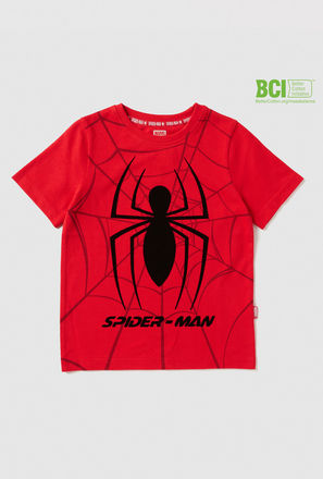 Spider-Man Print T-shirt with Round Neck and Short Sleeves