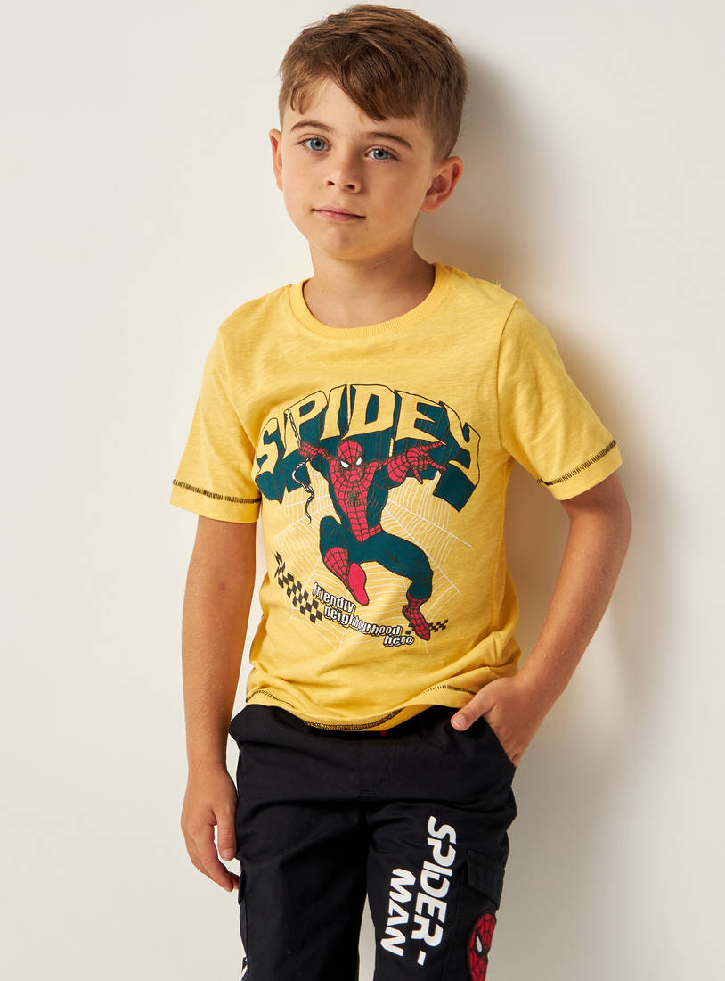 Spider-Man Print Round Neck T-shirt with Short Sleeves-Tops & T-shirts-image-0