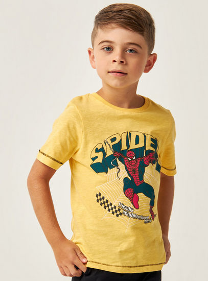 Spider-Man Print Round Neck T-shirt with Short Sleeves