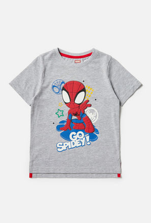 Spiderman Print T-shirt with Round Neck and Short Sleeves