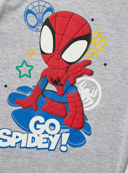 Spider-Man Print BCI Cotton T-shirt with Round Neck and Short Sleeves