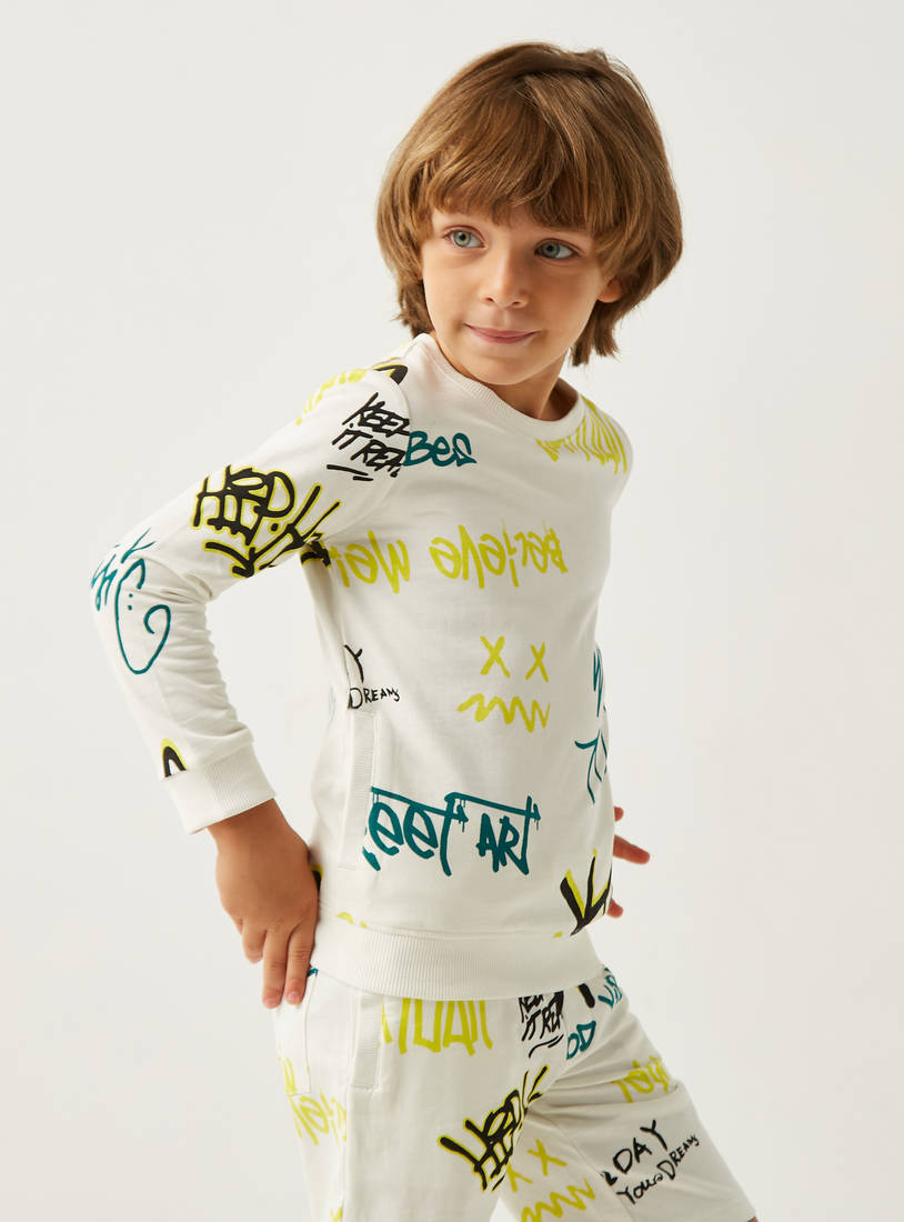 All-Over Graphic Print Long Sleeves Sweatshirt and Elasticated Shorts Set-Boys (2-8 Years)-image-1