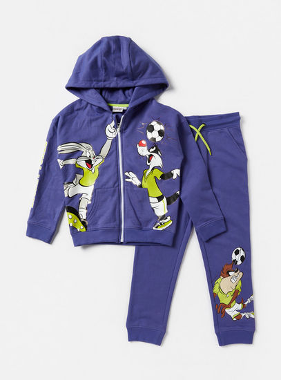 Looney Tunes Print Hooded Jacket and Jogger Set
