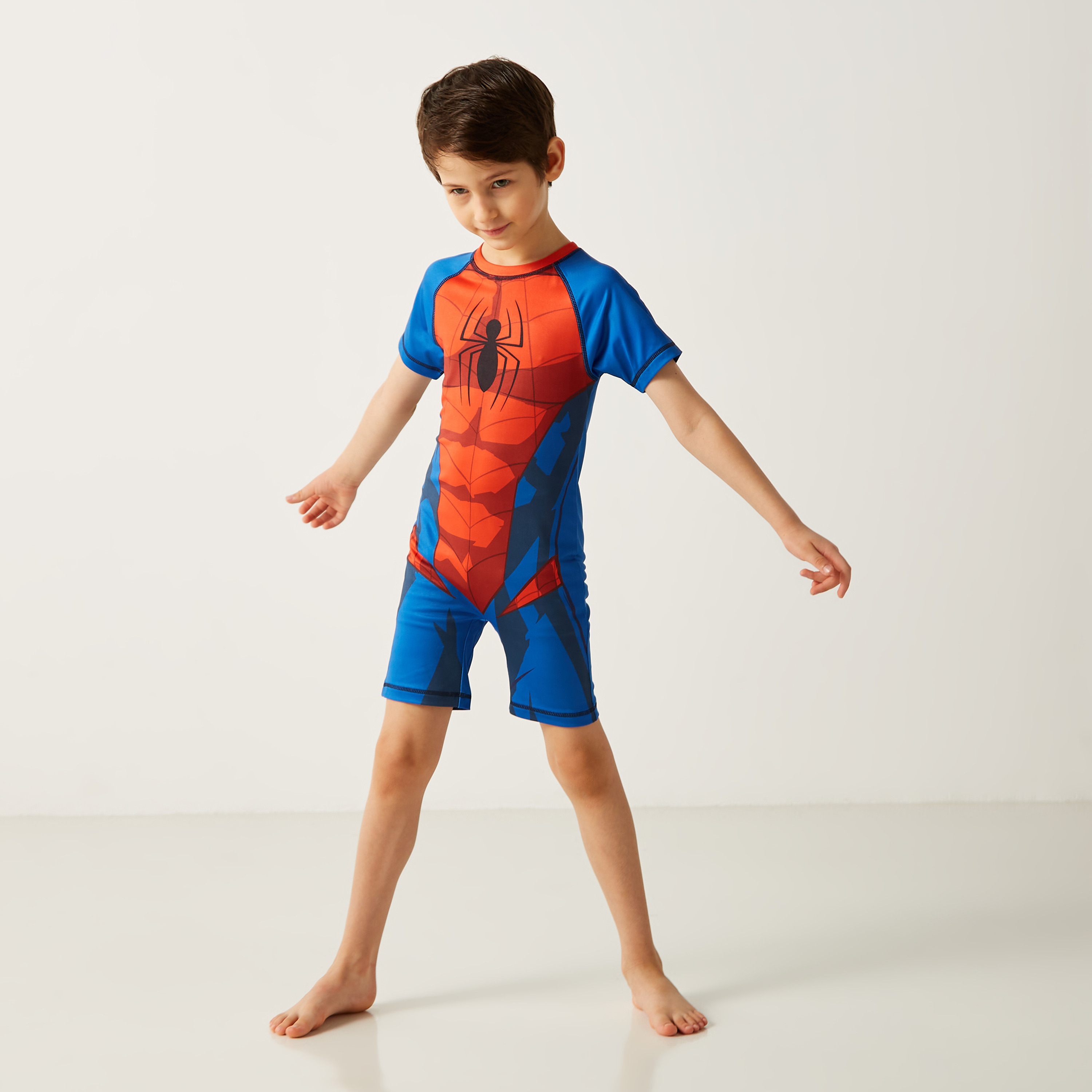 Shop Spider Man Print Swimsuit with Short Sleeves Online Max Kuwait