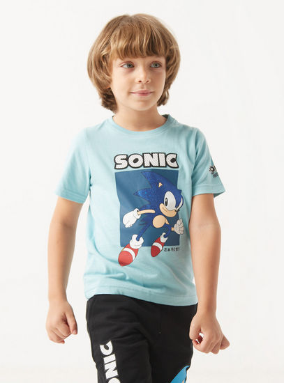 Sonic the Hedgehog Print Crew Neck T-shirt and Shorts Set