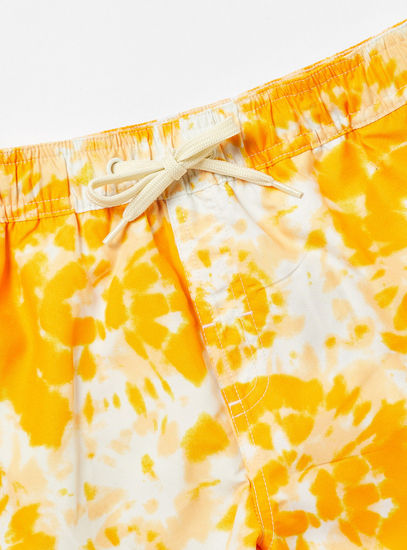 Tie-Dye Print Shorts with Drawstring Closure