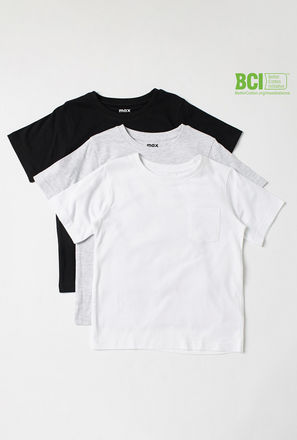 Set of 3 - Solid Round Neck T-shirt with Short Sleeves