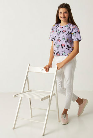 All Over Minnie Mouse Print T-shirt with Round Neck and Short Sleeves
