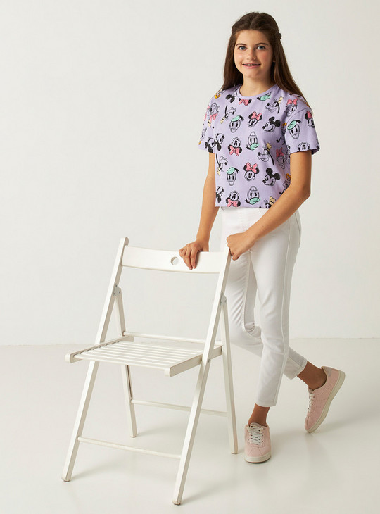 All Over Minnie Mouse Print T-shirt with Round Neck and Short Sleeves