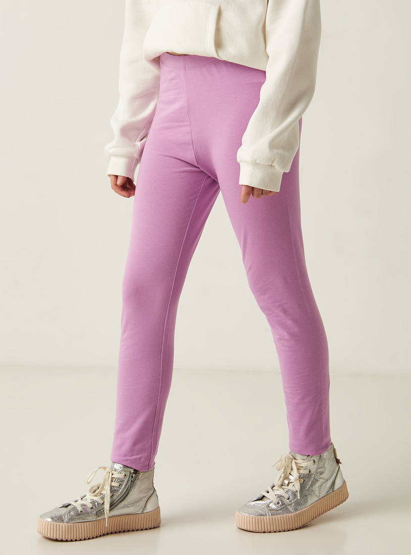 Solid Mid-Rise Leggings with Elasticated Waistband-Leggings & Jeggings-image-0