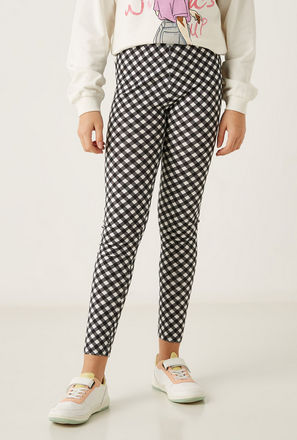 Checked Mid-Rise Leggings with Elasticated Waistband