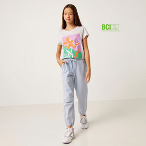 Graphic Print BCI Cotton T-shirt with Round Neck and Short Sleeves