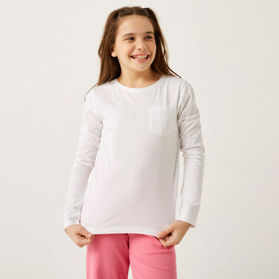 Solid BCI Cotton T-shirt With Long Sleeves and Pocket