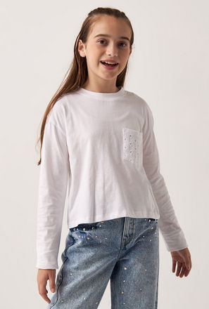 Solid BCI Cotton T-shirt with Long Sleeves and Pocket