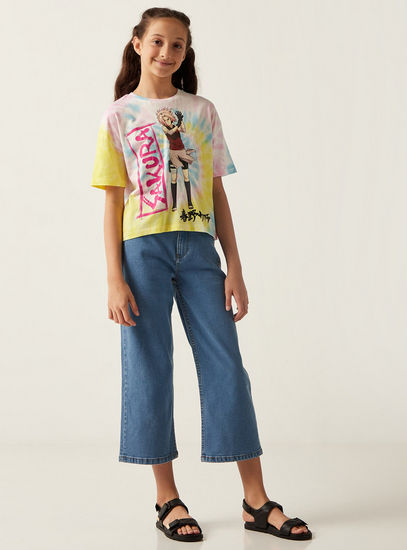 Sakura Haruno Tie-Dye Print T-shirt with Round Neck and Short Sleeves