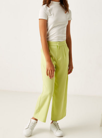 Solid Pants with Zip Closure and Pocket-Trousers-image-0