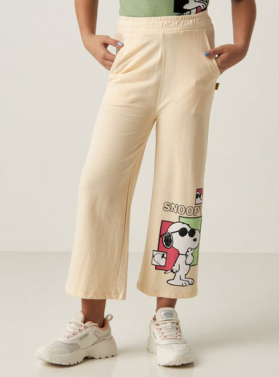 Snoopy Print Pants with Elasticated Waistband and Pockets-Trousers-image-0