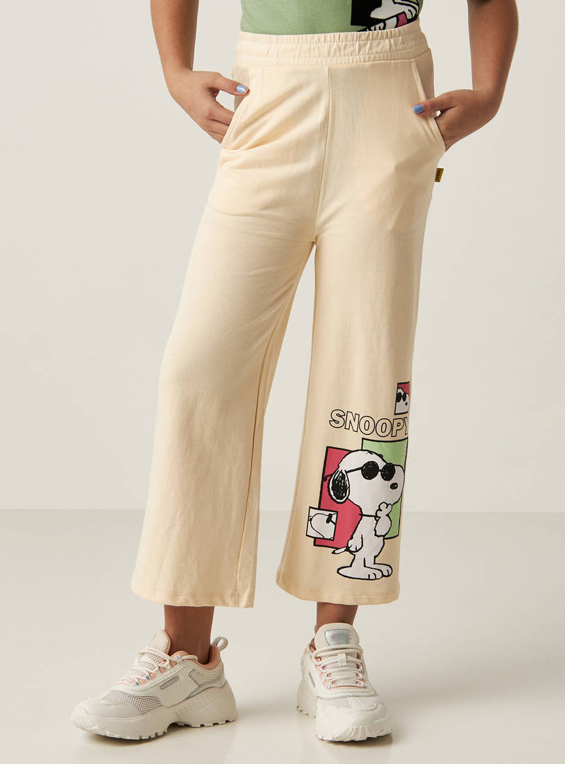 Snoopy Print Pants with Elasticated Waistband and Pockets-Trousers-image-0