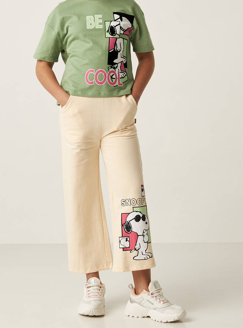 Snoopy Print Pants with Elasticated Waistband and Pockets-Trousers-image-1