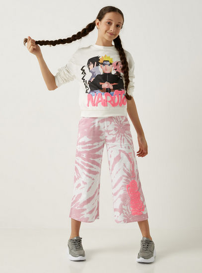 Naruto Print Culotte with Elasticated Waistband and Pockets-Trousers-image-0