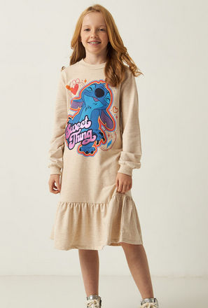 Lilo & Stitch Drop Waist Dress with Round Neck and Long Sleeves