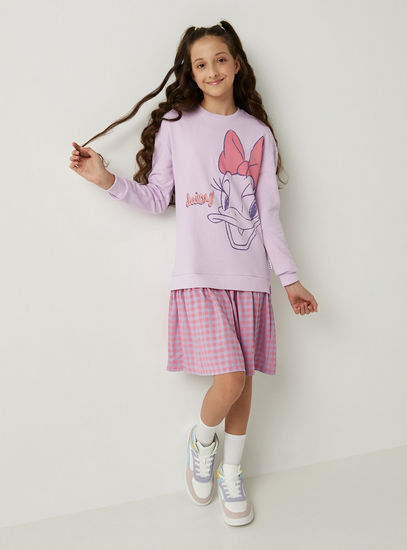 Daisy Duck Print BCI Cotton Sweat Dress with Long Sleeves