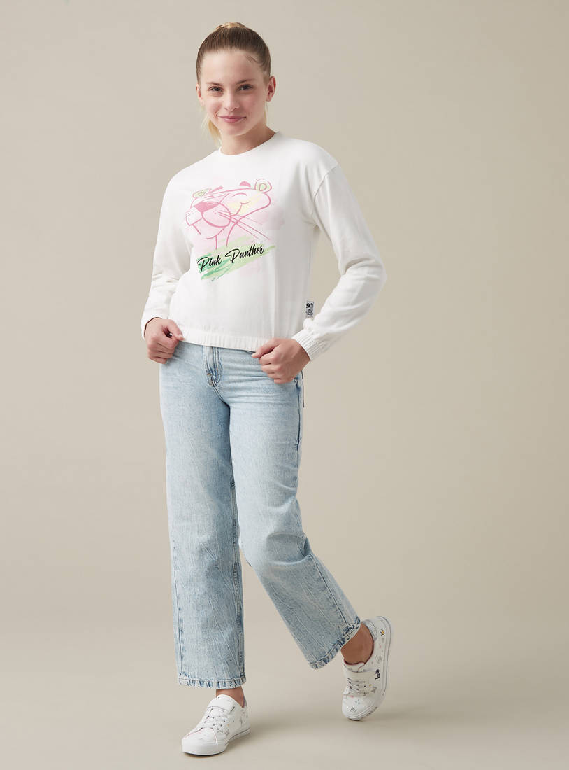 Pink Panther Print Better Cotton Sweatshirt with Round Neck-Hoodies & Sweatshirts-image-0