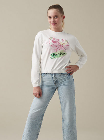 Pink Panther Print Better Cotton Sweatshirt with Round Neck-Hoodies & Sweatshirts-image-1