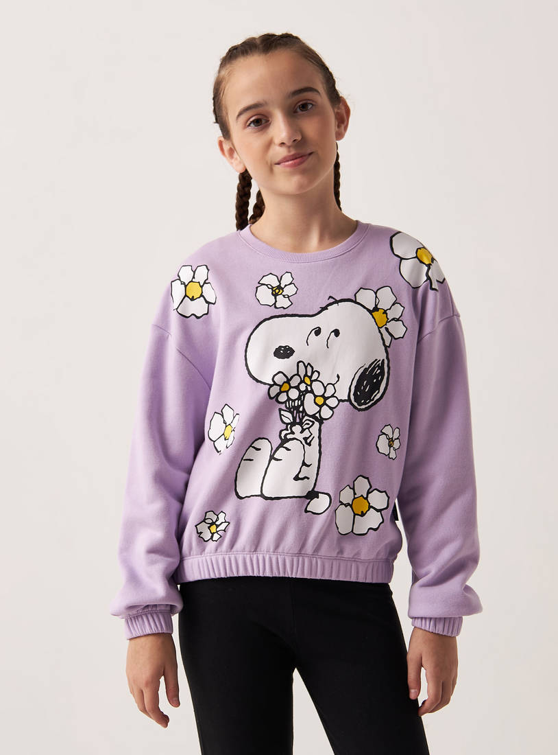 Snoopy Print Better Cotton Sweatshirt with Round Neck and Long Sleeves-Hoodies & Sweatshirts-image-0