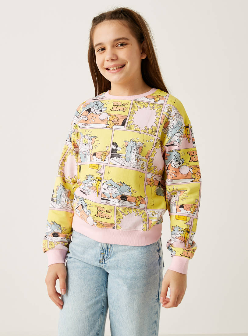 Tom and Jerry Print Sweatshirt with Long Sleeves-Hoodies & Sweatshirts-image-0
