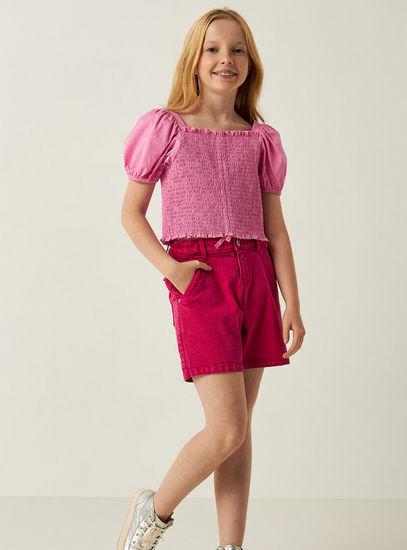 Solid Square Neck Top with Short Puff Sleeves