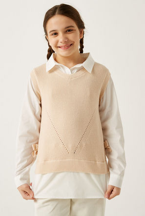 Solid Long Sleeves Shirt and Tabard Sweater Set