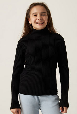 Ribbed Sweater with Turtle Neck and Long Sleeves