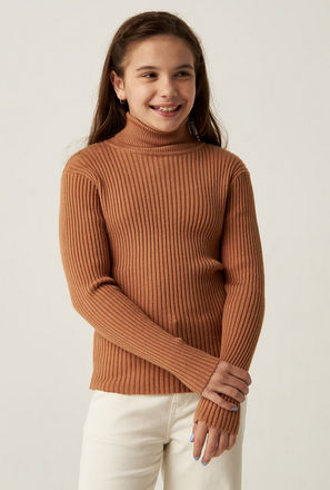 Ribbed Sweater with Turtle Neck and Long Sleeves
