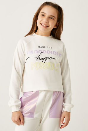 Typographic Print Sweatshirt with Long Sleeves