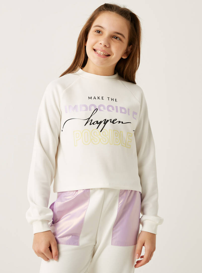 Typographic Print Sweatshirt with Long Sleeves-Hoodies & Sweatshirts-image-0