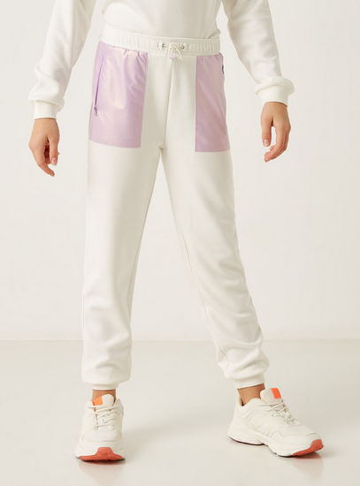 Solid Joggers with Patch Pockets and Drawstring Closure-Trousers-image-0