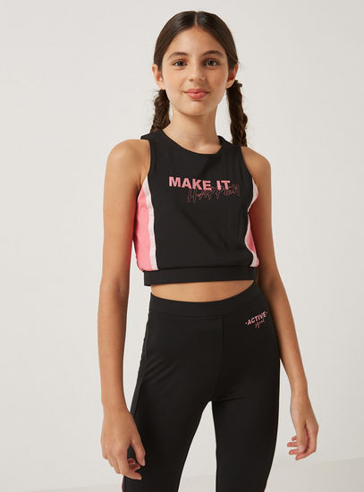 Colourblock Sleeveless Crop Top with Round Neck-T-shirts-image-0